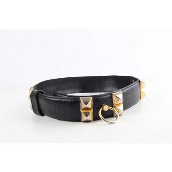 Vintage Black Studded Leather Adjustable Waist Belt Size 75 main image 6